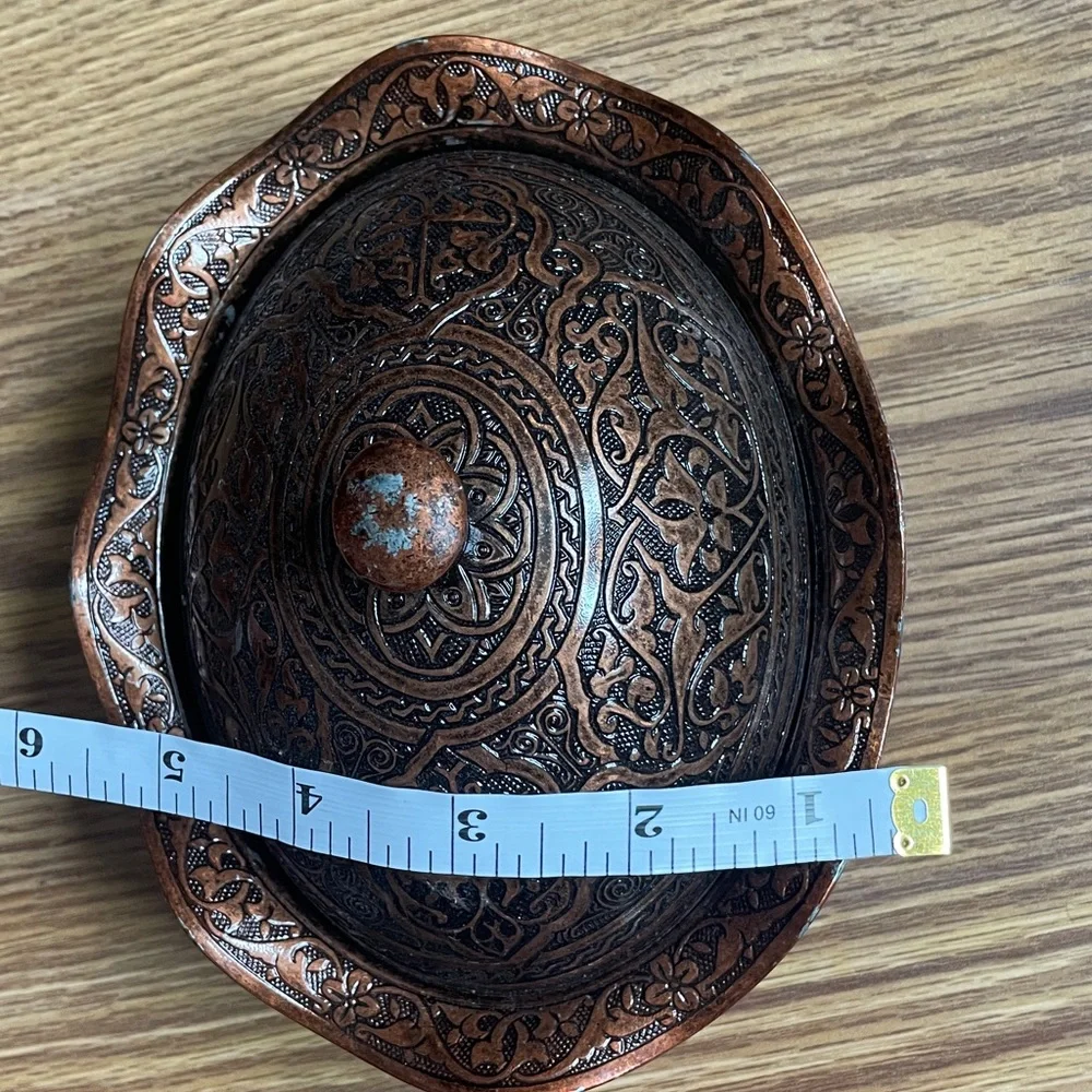 Vintage Sena Turkish Copper Lidded Sugar Bowl - Hand-Engraved, Made in Turkey